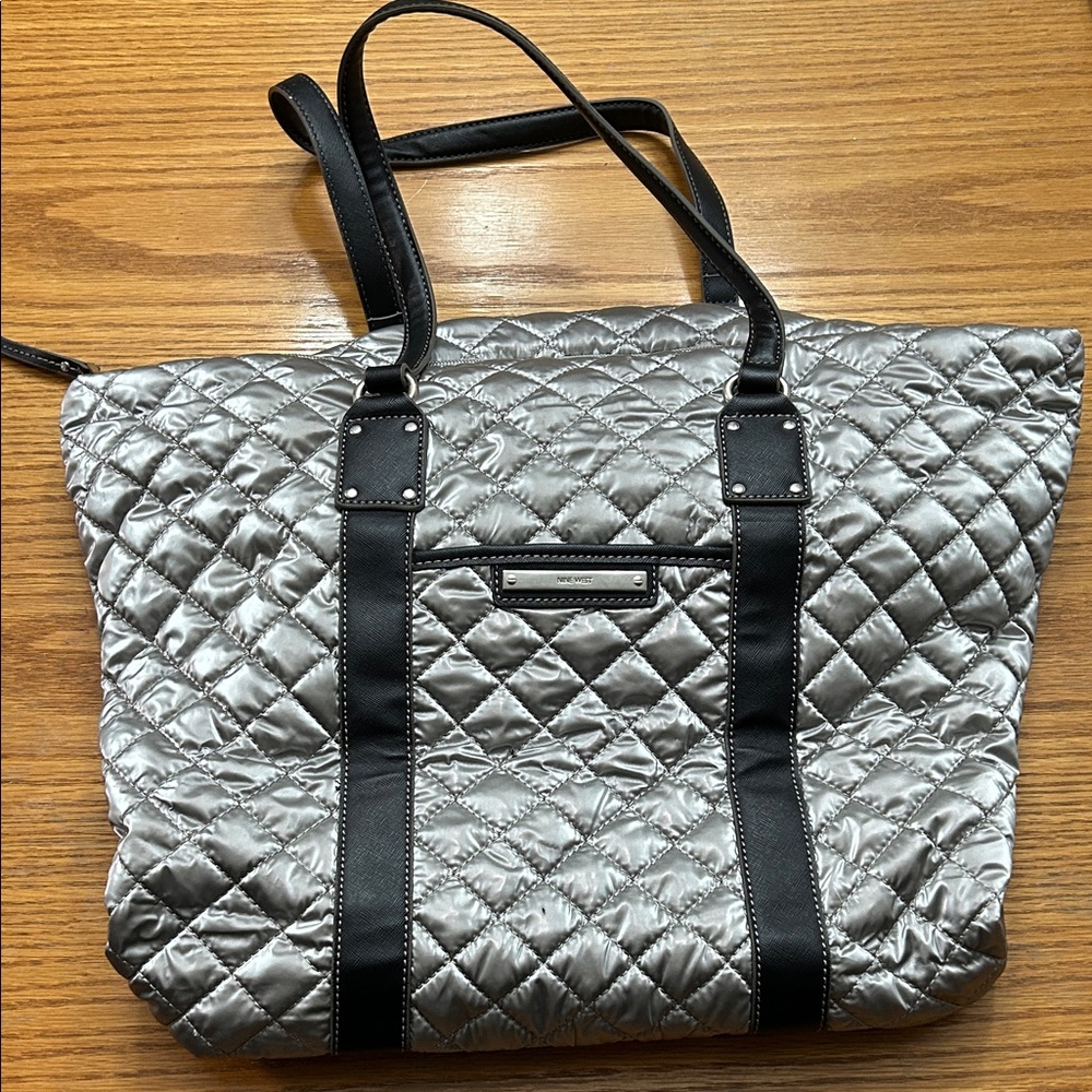 Nine West Quilted Silver and Black Tote
